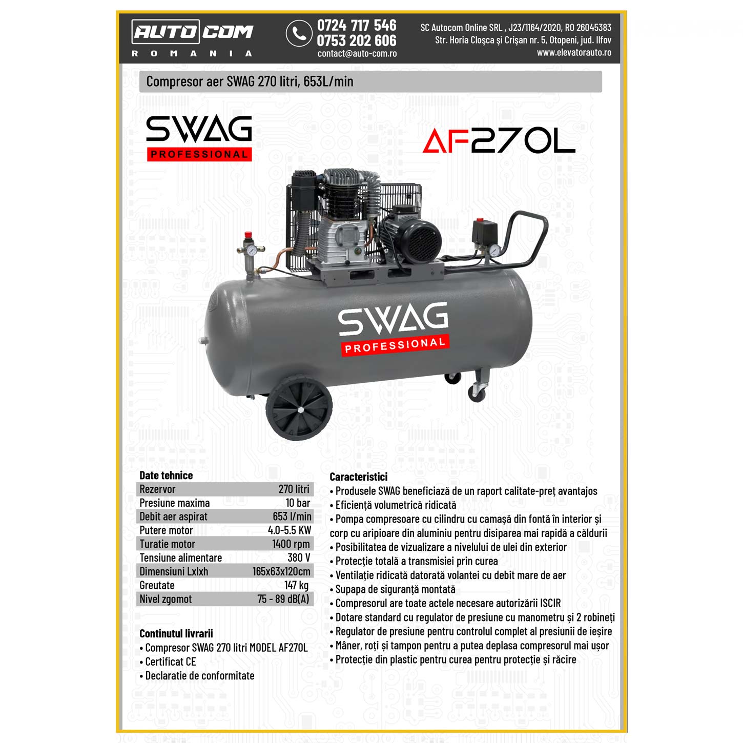 SWAG AF270L || 270l || 653l/min || 380V SWAG AF270L || 270l || 653l/min || 380V